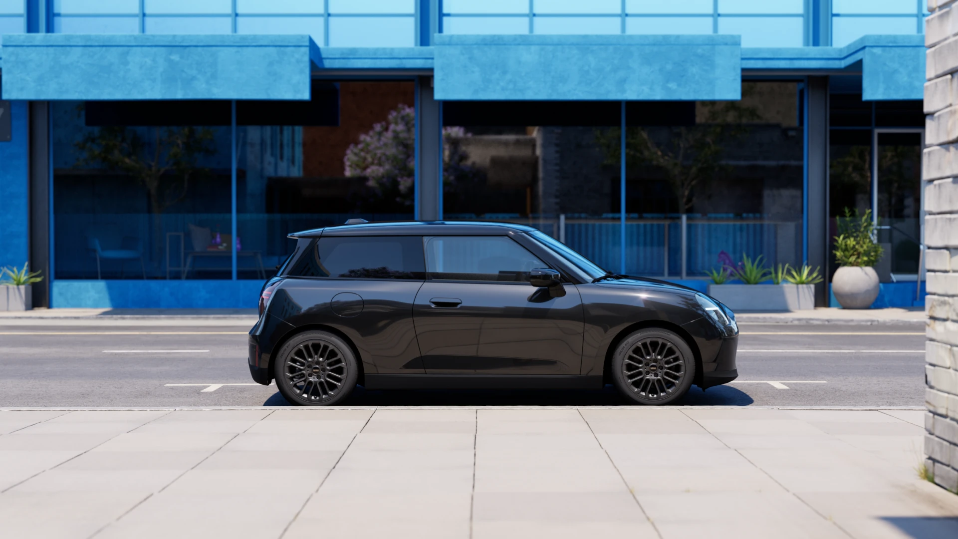 MINI Cooper 100 % électrique stationné dans une rue de la ville.